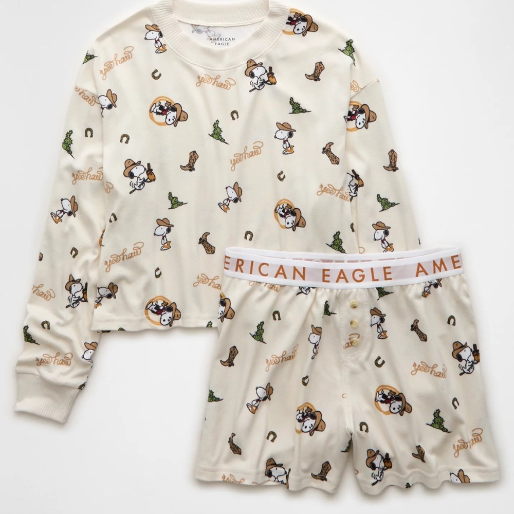 NEW American Eagle Cowboy Western Nashville Snoopy PAJAMA Set w SOCKS  Medium